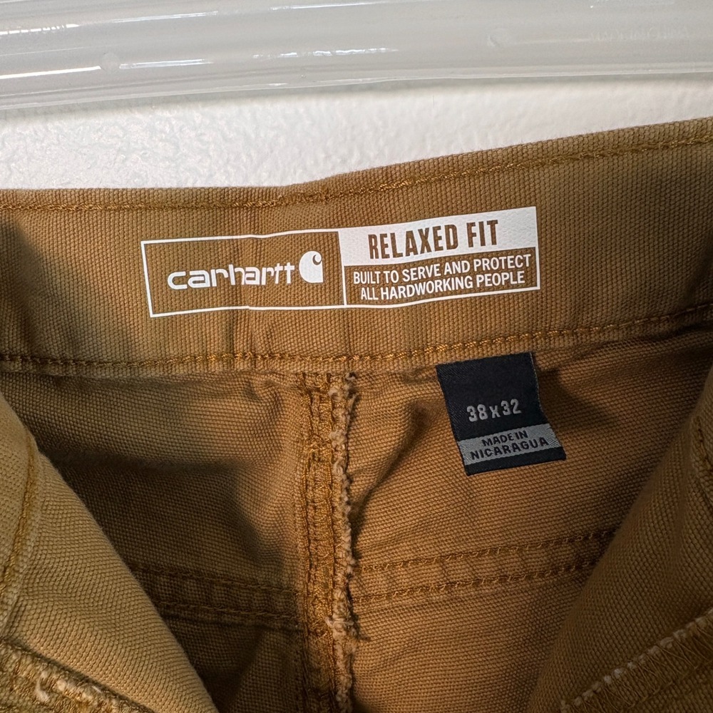 Carhartt Relaxed Fit Canvas Work Pants Mens 38x32 Brown Duck Utility Trousers - Picture 2 of 6